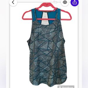 Champion C9 printed activewear top. Size large, Teal blue geometric print